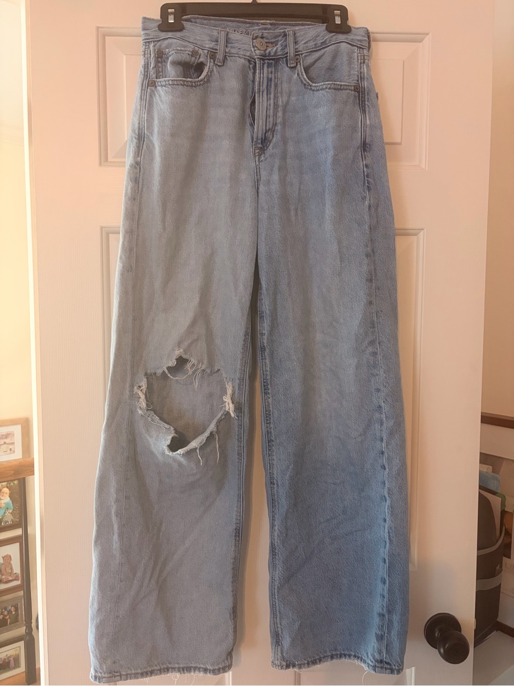 Light Blue Distressed Wide-Leg Women's Jeans